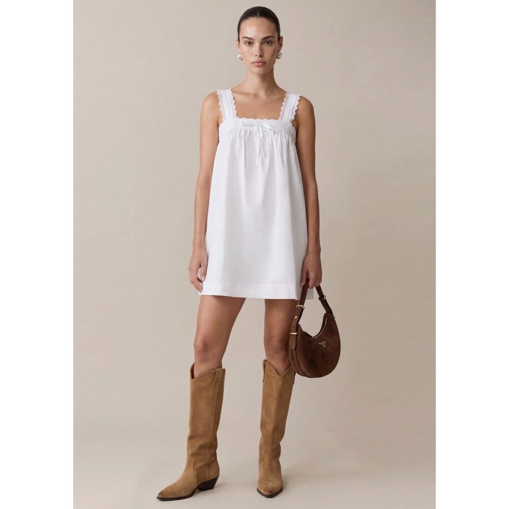 Few Moda kourt Beverly White Cotton Babydoll Mini Dress Women's XS NWT